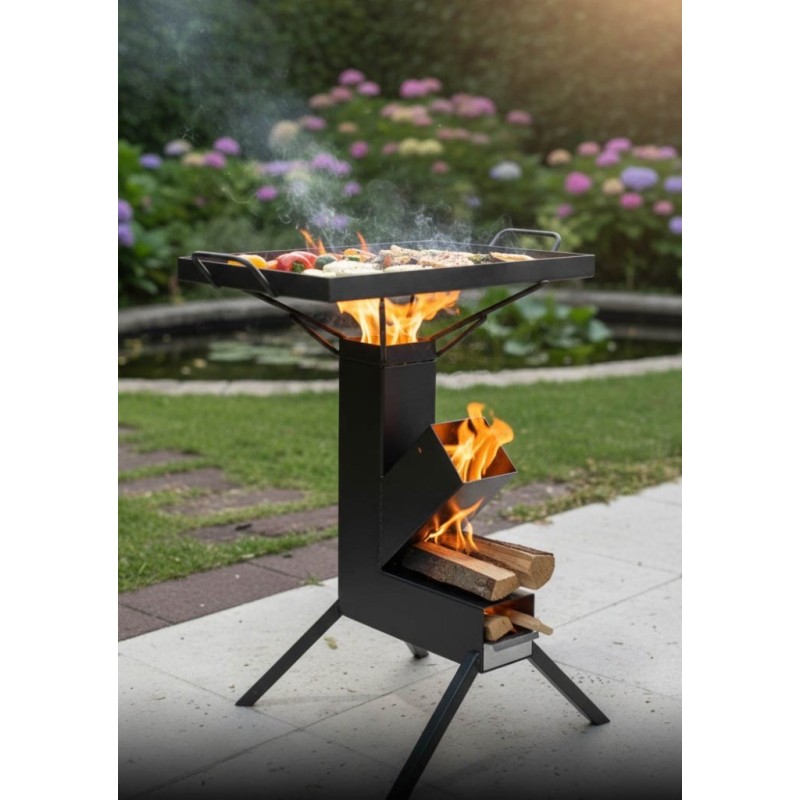 Brasero Tube design – Plancha intégrée et acier thermolaqué