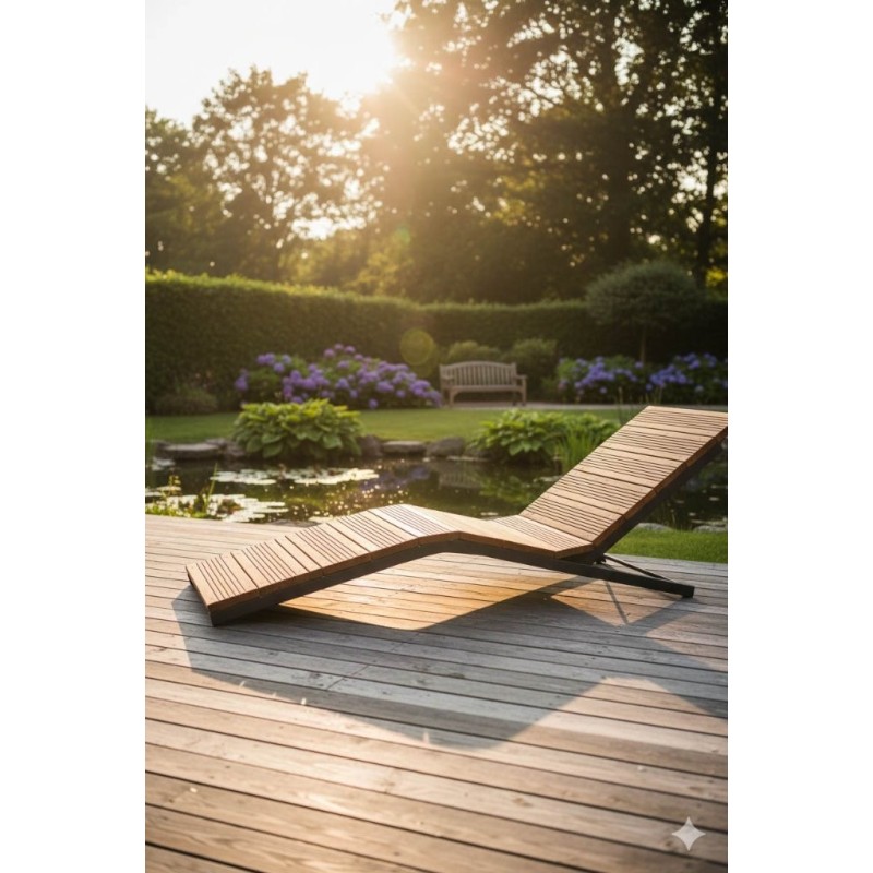 Chaise Longue de Jardin – Acier Thermolaqué et Bois Douglas – Renard Création