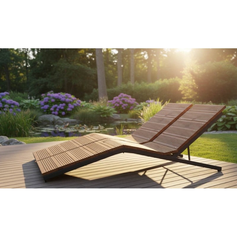 Double Chaise Longue de Jardin – Acier Thermolaqué et Bois Douglas – Renard Création