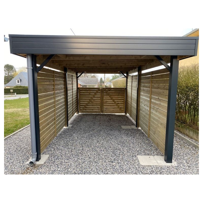Carport Double Acier Thermolaqué et Douglas | Carport 2 Voitures Sur Mesure – Renard Création